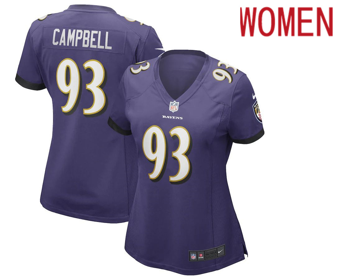 Women Baltimore Ravens 93 Calais Campbell Nike Purple Game Player NFL Jersey